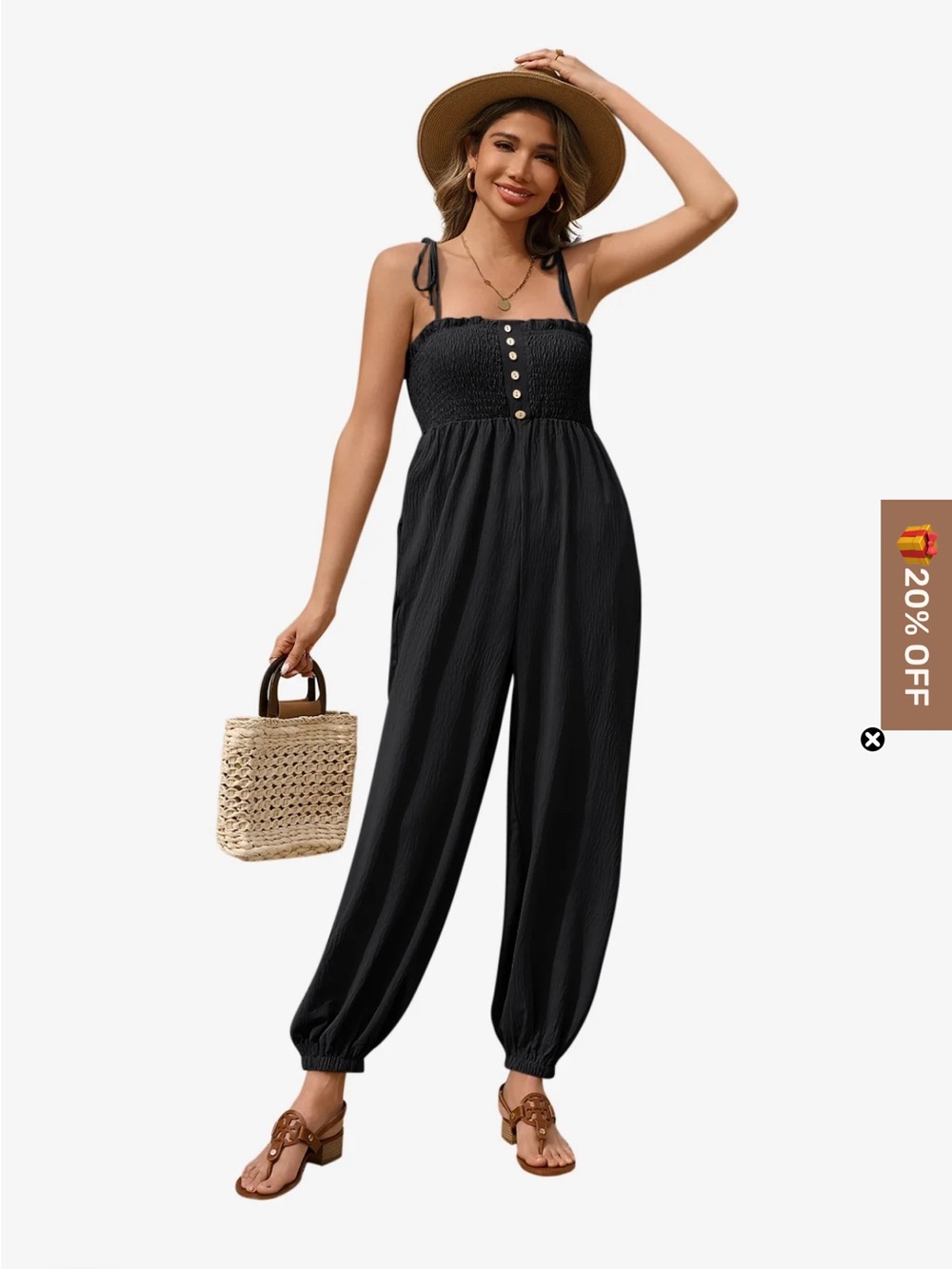 CICY BELL Black Smocked Wide-Leg Jumpsuit - Breathable Summer Style NWT small